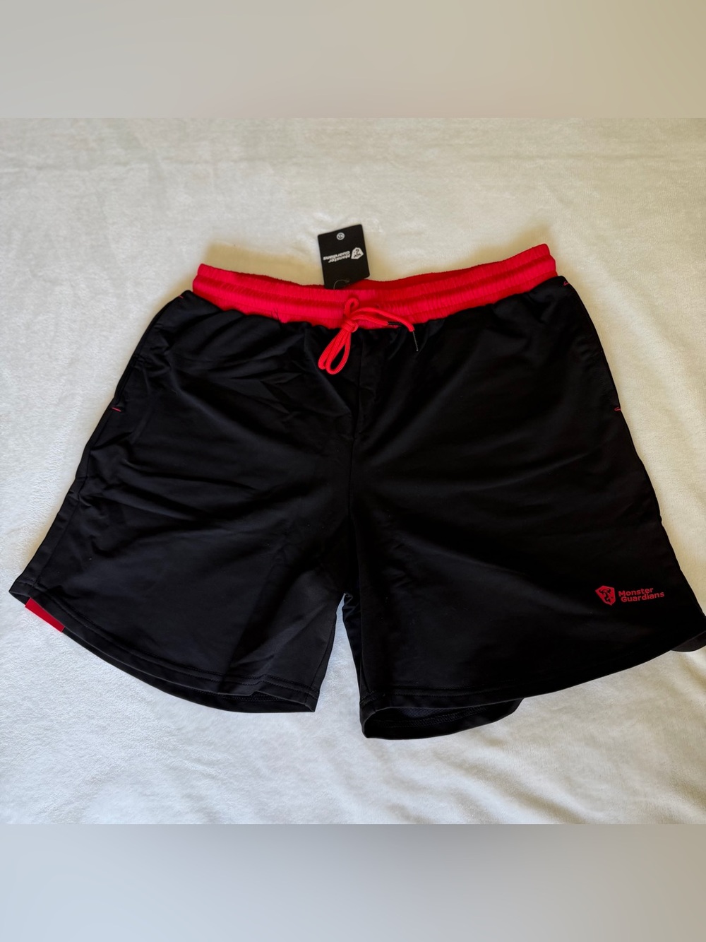 Men's Athletic Shorts with Red Waistband and Drawcord